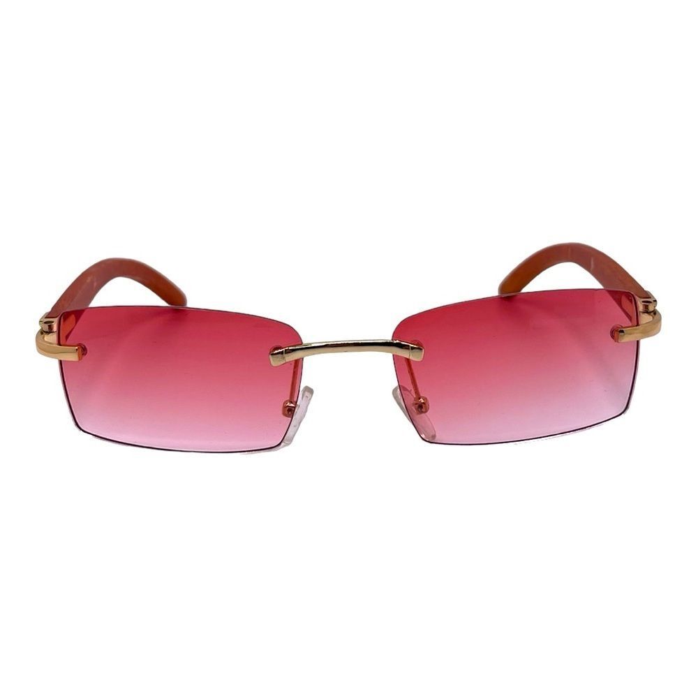 Awesome Shades! Variated Pink Rectangular Lens with Wood Tone Arms - Picture 2 of 8